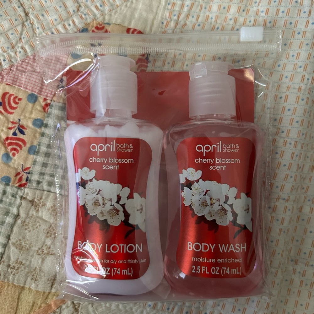 April Bath & Shower Cherry Blossom Scent Body Lotion & Wash Set Travel Size
